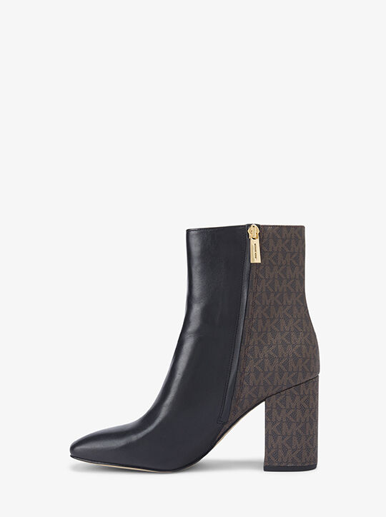 Perla Leather and Signature Logo Ankle Boot michael kors perla leather and signature logo ankle boot