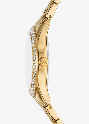 michael kors harlowe three hand gold tone stainless steel watch