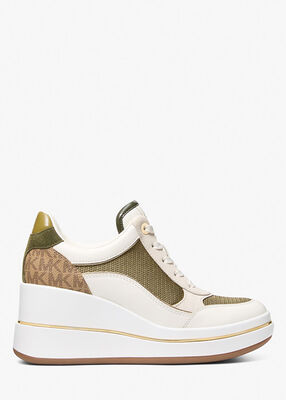 michael kors emmy mixed media wedge trainer