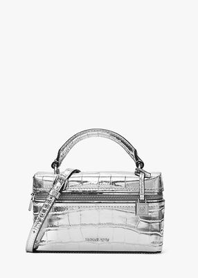 michael kors حقيبة جانا كروس بودي صغيرة جدًا قابلة للتحويل من الجلد المنقوش بنقشة جلد التمساح المعدني