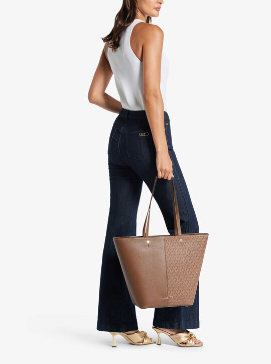 michael kors flora large signature logo and leather tote bag