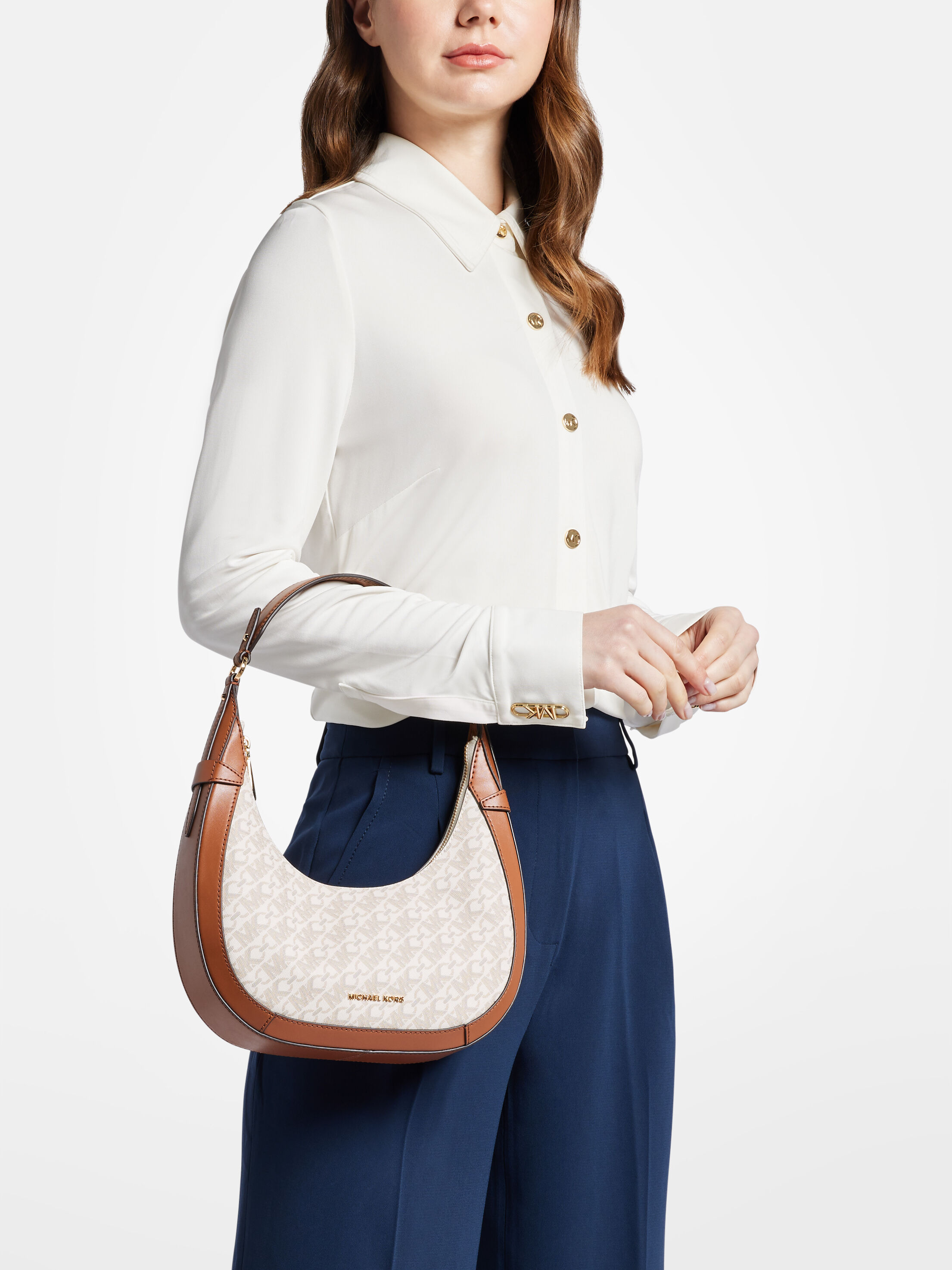 Preston Small Empire Signature Logo Shoulder Bag, VANILLA/LUGG