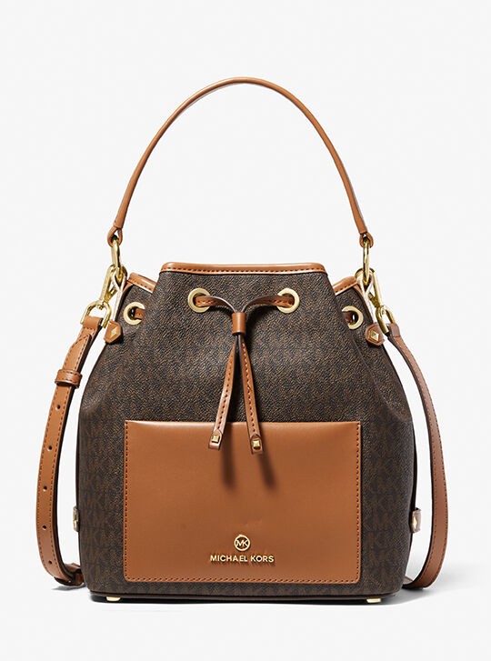 Maeve Medium Signature Logo Bucket Bag, BRN/ACORN | Michael Kors KWT