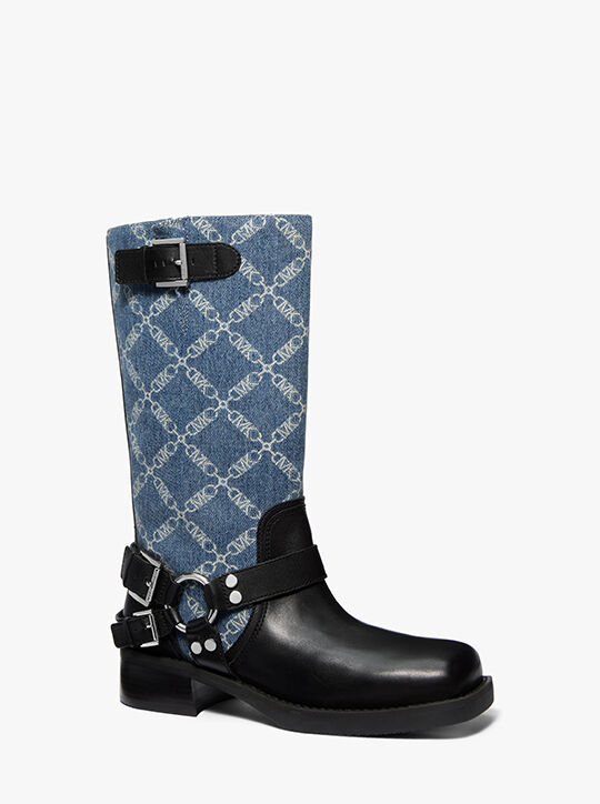 michael kors crosby empire diamond jacquard denim moto boot