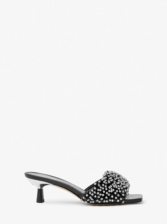 Amal Crystal Embellished Leather Kitten Heel Sandal michael kors amal crystal embellished leather kitten heel sandal