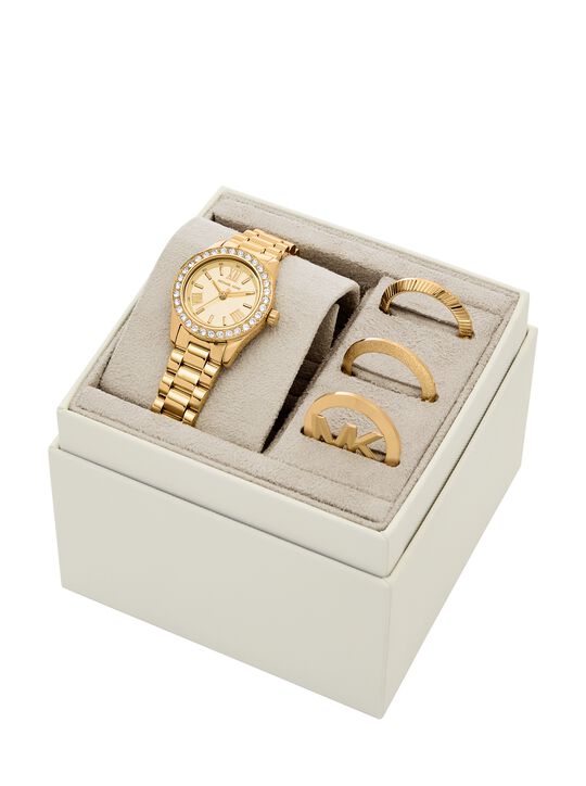 Lexington Brushed Gold-Tone Watch Gift Set michael kors lexington brushed gold tone watch gift set