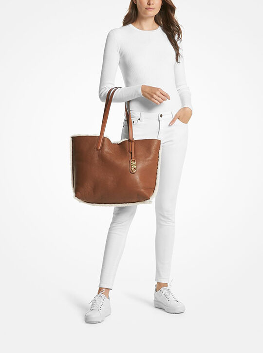 Eliza Extra-Large Leather and Shearling Reversible Tote Bag michael kors eliza extra large leather and shearling reversible tote bag