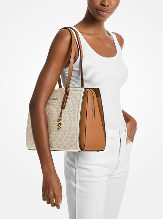 michael kors laila medium signature logo tote bag