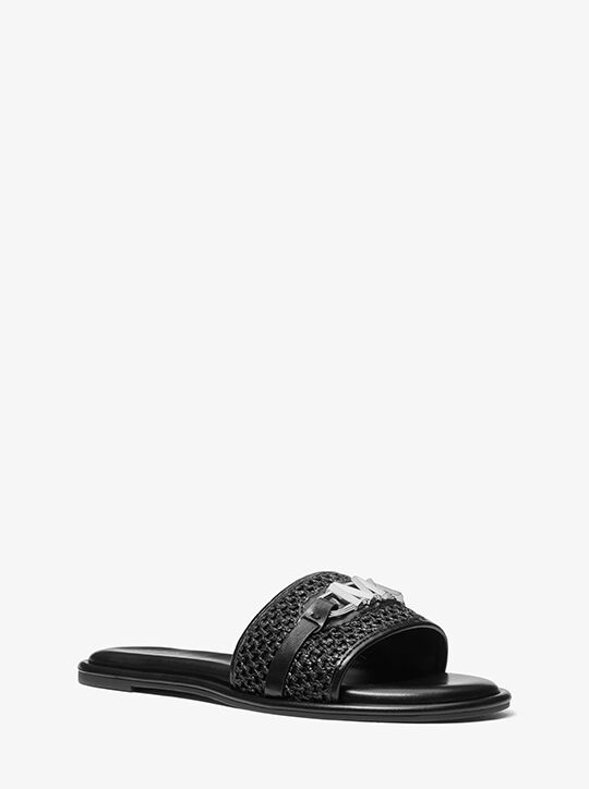 Ember Embellished Straw Slide Sandal michael kors ember embellished straw slide sandal