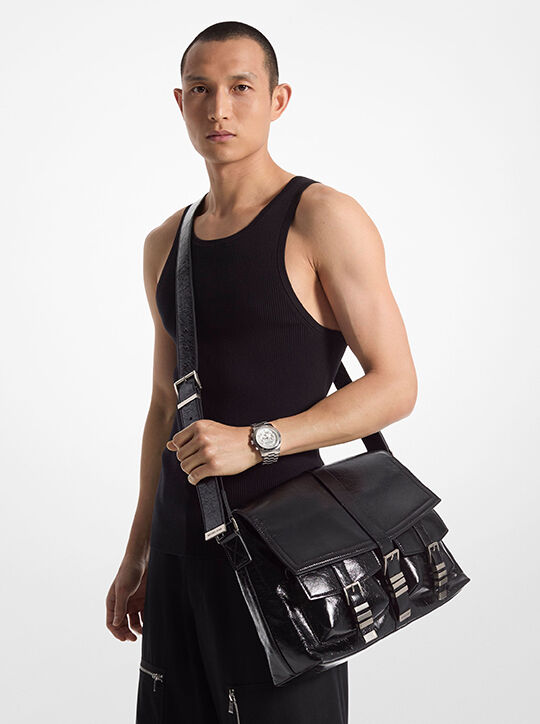 michael kors darrington large crackled leather messenger bag