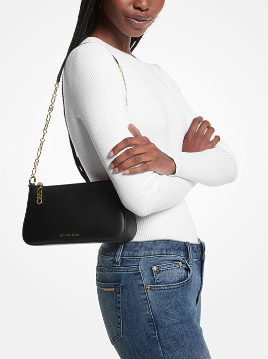 Empire Medium Leather Chain-Link Pochette michael kors empire medium leather chain link pochette