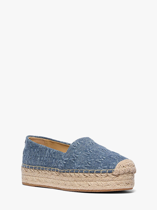 Lynn Logo Embossed Denim Platform Espadrille michael kors lynn logo embossed denim platform espadrille