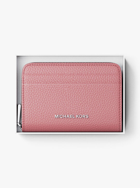 michael kors حافظة بطاقات  جيت سيت صغيرة من الجلد المحبب مزودة بسحّاب