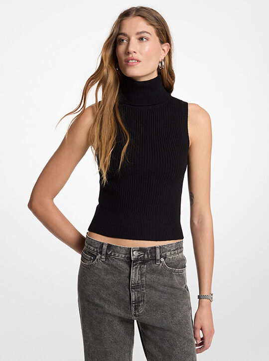 Wool Sleeveless Turtleneck Top michael kors wool sleeveless turtleneck top