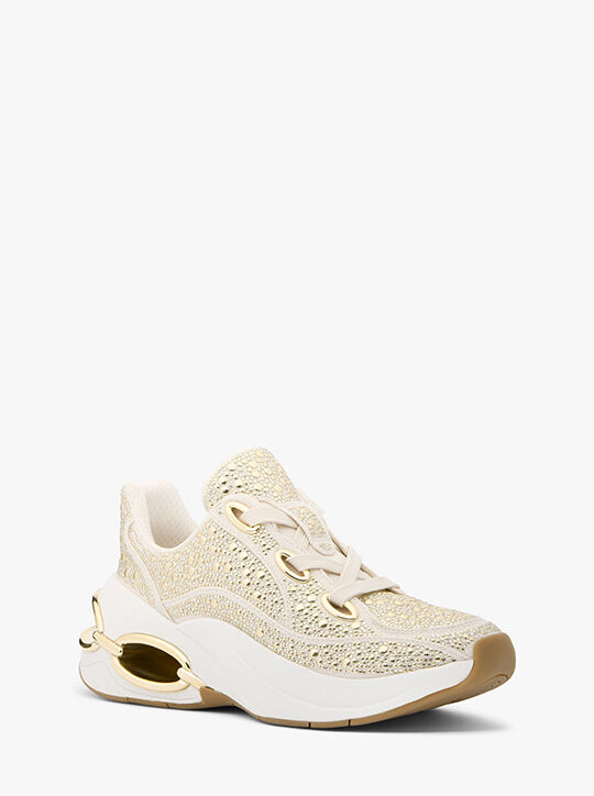 michael kors toni embellished linen blend trainer