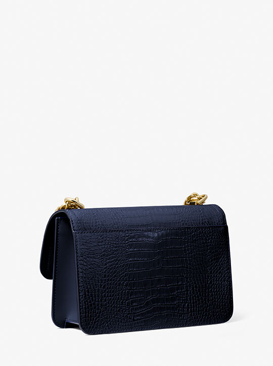 Heather Large Studded Crocodile Embossed Leather Shoulder Bag michael kors heather large studded crocodile embossed leather shoulder bag