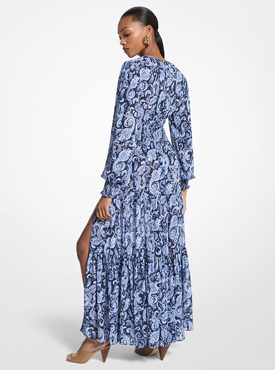 Paisley Print Smocked Georgette Maxi Dress, FRENCH BLUE | Michael