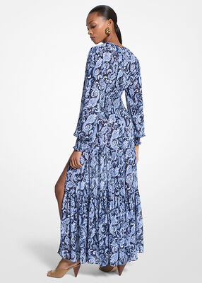 michael kors paisley print smocked georgette maxi dress