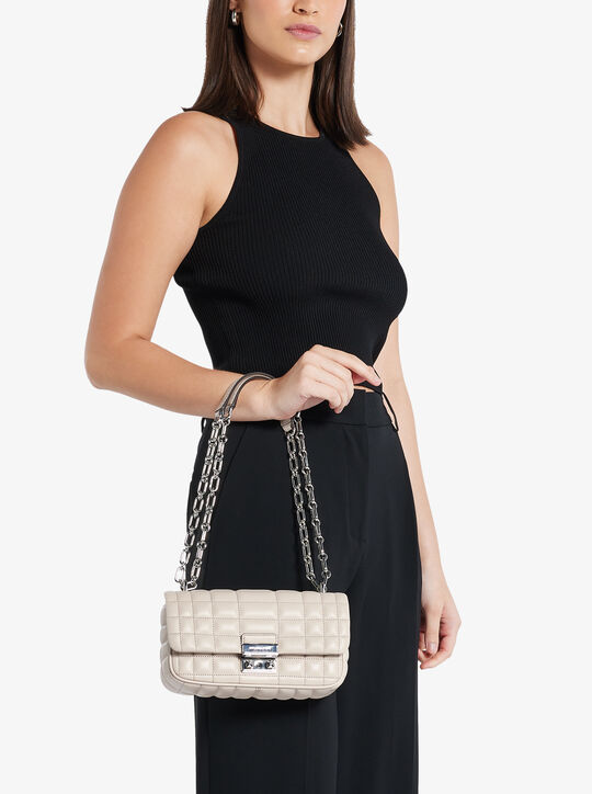 michael kors حقيبة كتف تريبيكا صغيرة مبطنة من الجلد