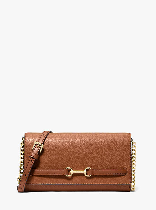 Carson Large Pebbled Leather Convertible Crossbody Bag, LUGGAGE
