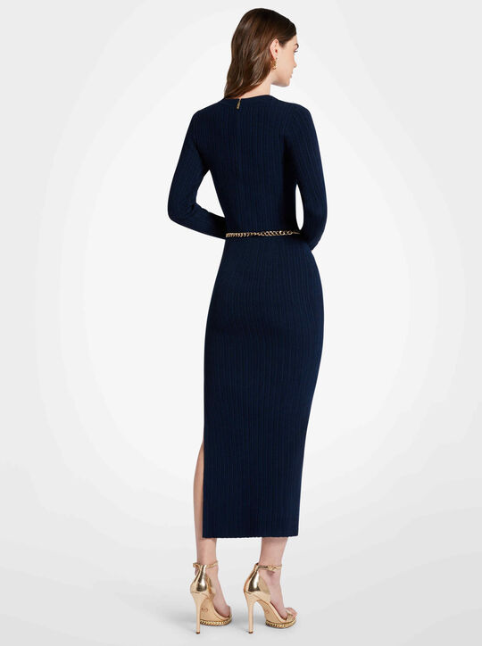 michael kors ribbed stretch viscose belted sweater dress
