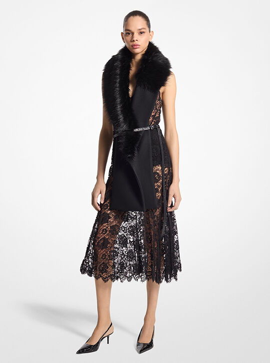 michael kors wool melton faux fur stole