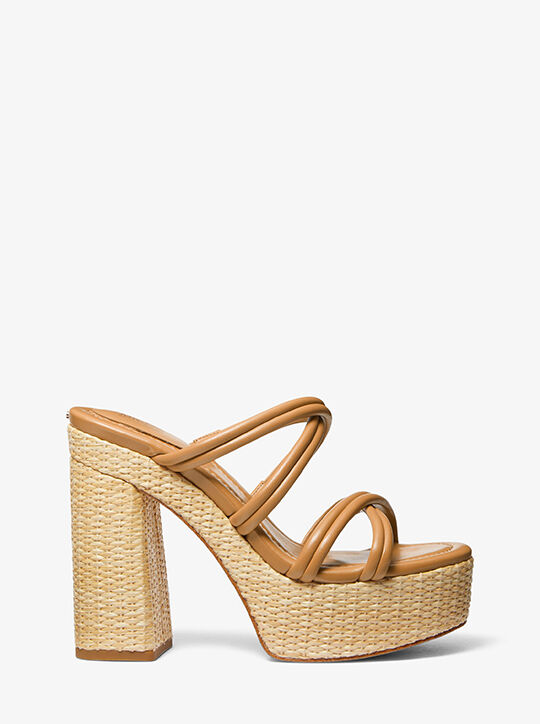 Corrine Leather and Straw Platform Sandal michael kors corrine leather and straw platform sandal