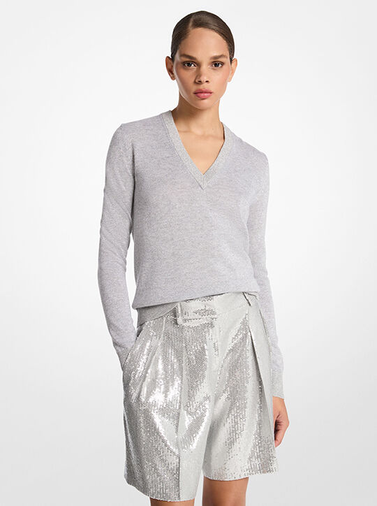 Metallic Viscose Blend V-Neck Sweater michael kors metallic viscose blend v neck sweater