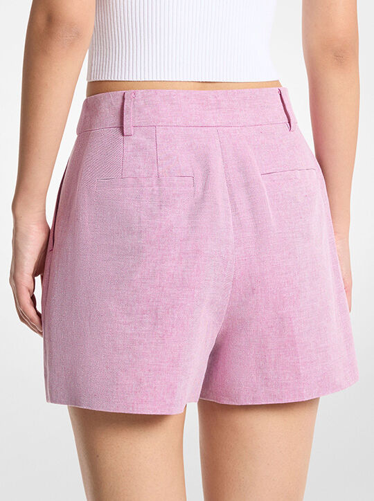 michael kors pleated linen and cotton shorts