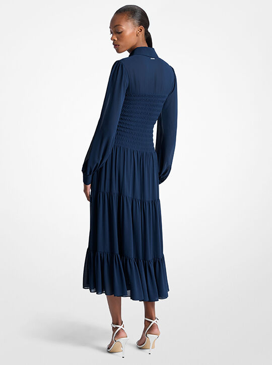 michael kors smocked georgette shirtdress