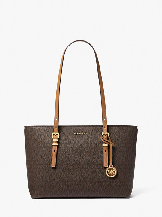 Quinn Medium Signature Logo and Leather Tote Bag michael kors quinn medium signature logo and leather tote bag