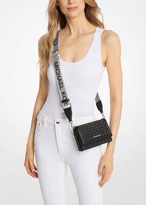 michael kors jet set small signature logo print woven smartphone crossbody bag