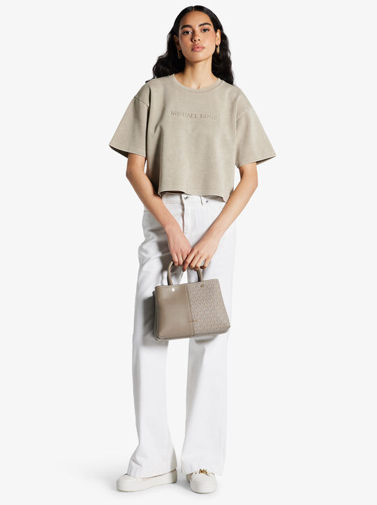 michael kors oversized logo embossed cotton blend t shirt