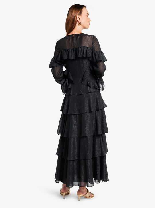 Metallic Striped Georgette Ruffled Dress michael kors metallic striped georgette ruffled dress