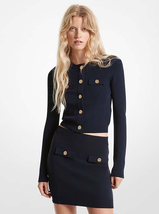 Stretch Knit Cardigan, MIDNIGHTBLUE | Michael Kors KWT