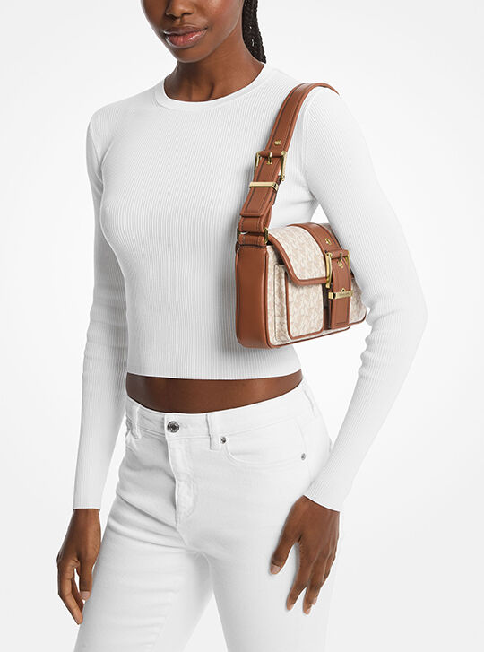Colby Medium Empire Signature Logo Shoulder Bag, VANILLA/LUGG