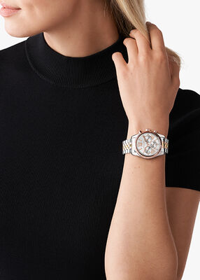 michael kors oversized lexington tri tone watch