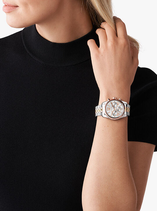 michael kors oversized lexington tri tone watch
