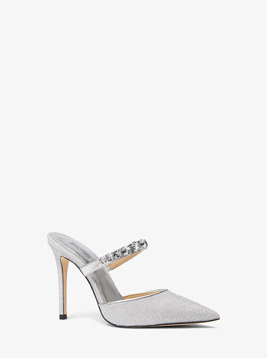 michael kors jessa embellished glitter mesh mule