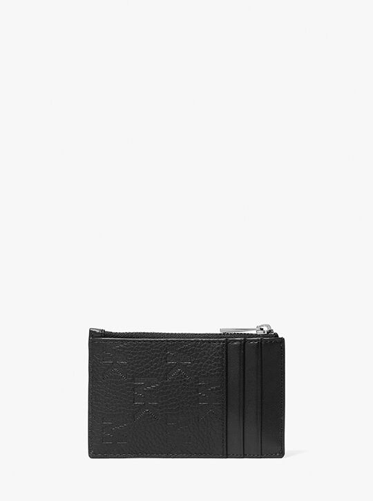 michael kors hudson logo embossed leather card case