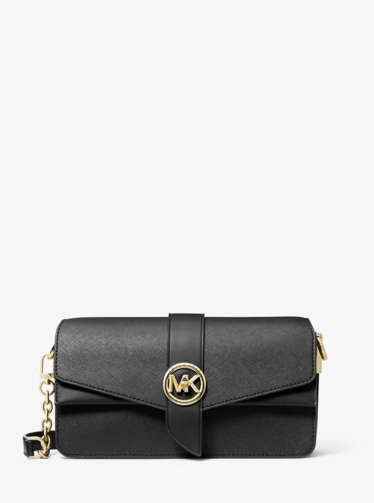 Greenwich Medium Saffiano Leather Shoulder Bag, BLACK | Michael