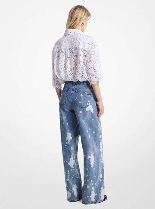 Hand-Splattered Bleach Denim Wide-Leg Jean michael kors hand splattered bleach denim wide leg jean