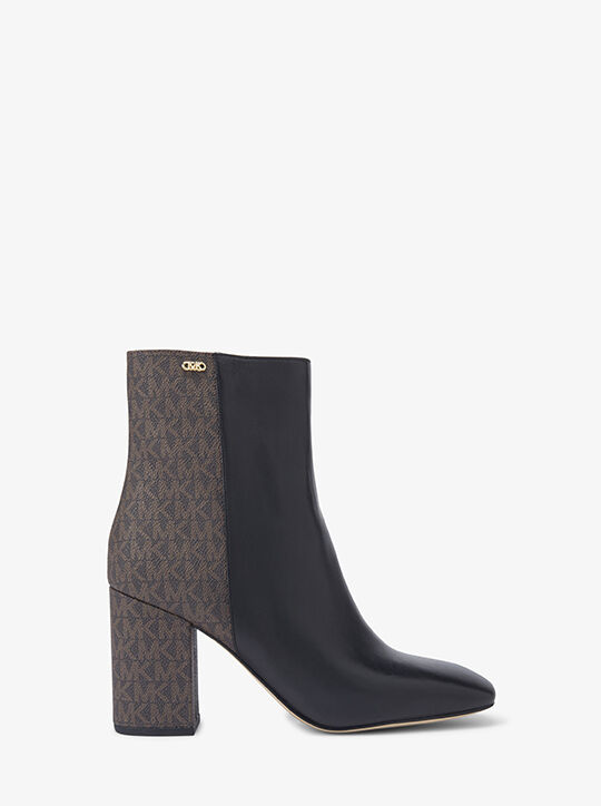 Perla Leather and Signature Logo Ankle Boot michael kors perla leather and signature logo ankle boot