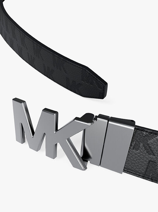 Reversible Logo Embossed Leather Buckle Belt michael kors reversible logo embossed leather buckle belt