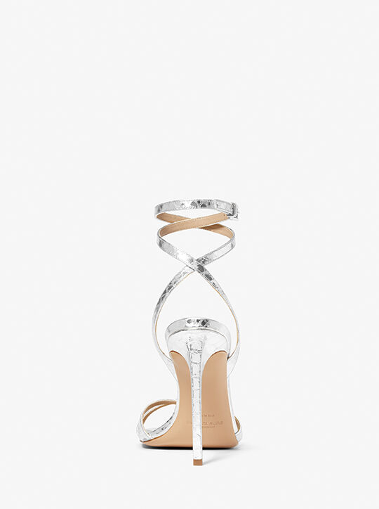Chrissy Metallic Python Embossed Leather Sandal michael kors chrissy metallic python embossed leather sandal