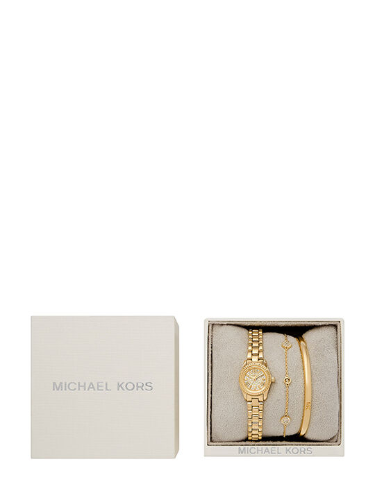 michael kors petite lexington pav  gold tone watch and jewelry gift set