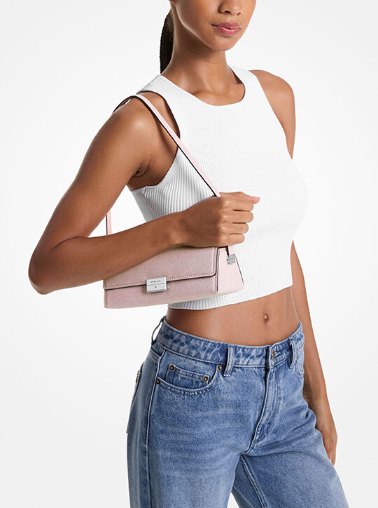 michael kors lunar new year ludlow small denim printed leather convertible pochette