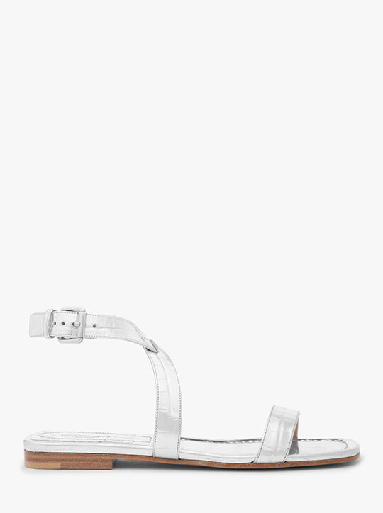 michael kors bridgette metallic crocodile embossed leather sandal