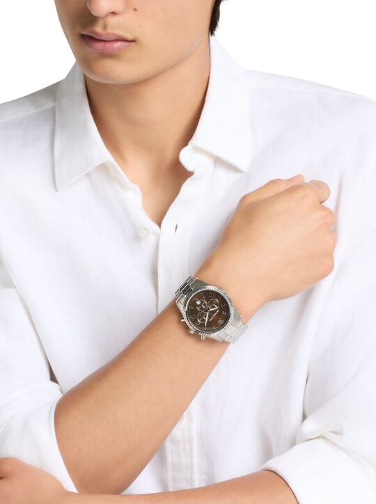 Oversized Lexington Silver-Tone Watch michael kors oversized lexington silver tone watch