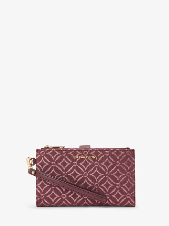michael kors jet set metallic logo jacquard wristlet
